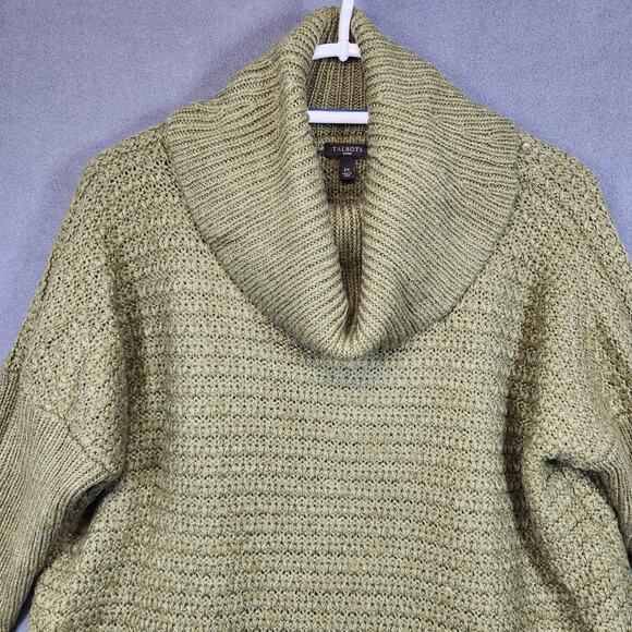 Talbots Womens Sweater 2X Olive Green Wool Blend Cowl Neck Office Casual Cabin - Picture 9 of 10